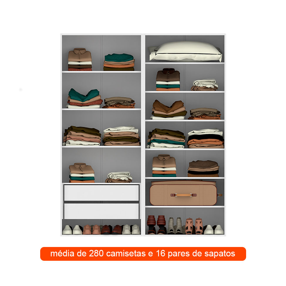 Guarda-Roupa Modulado com Prateleiras Tuyo 2 Gavetas Branco 180 cm