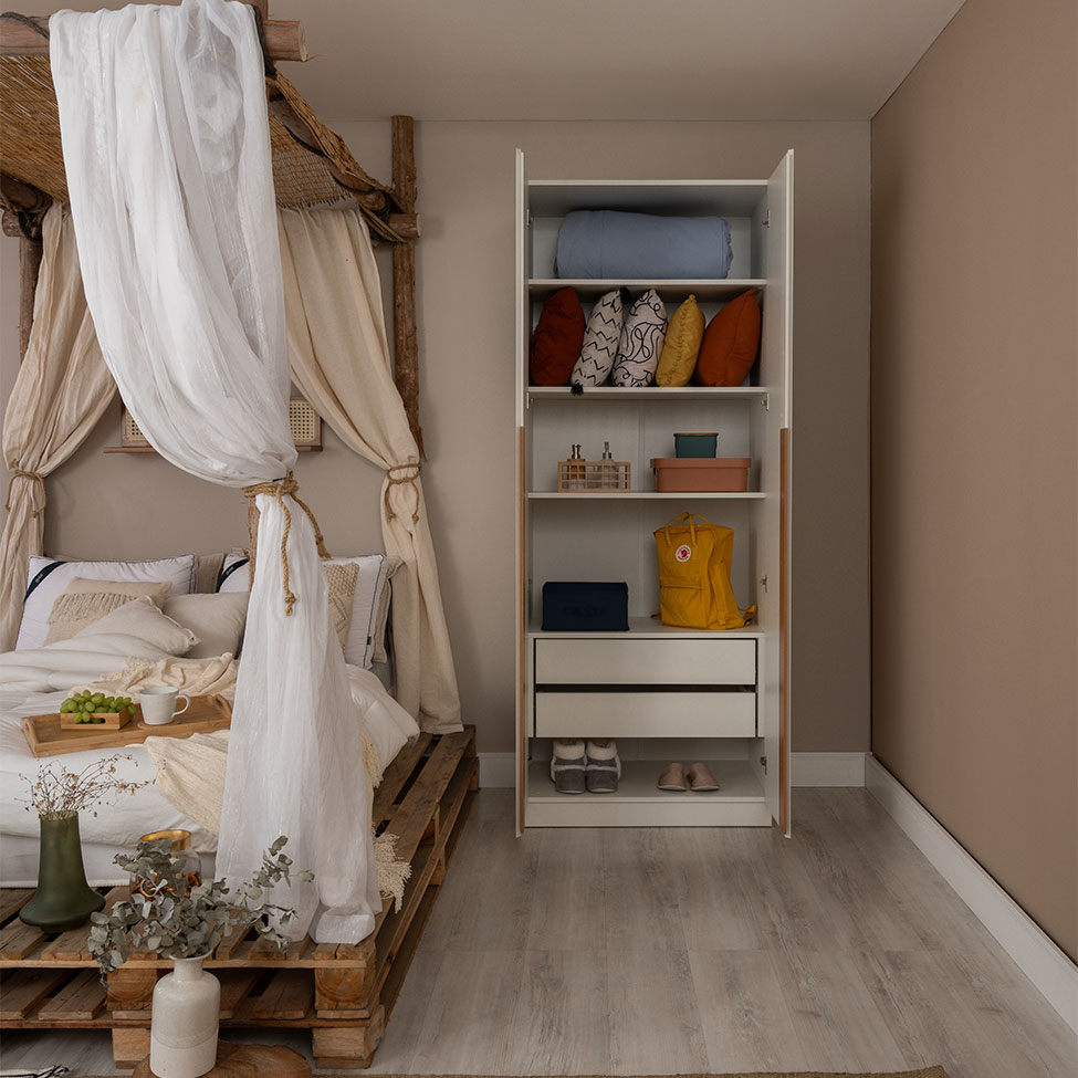 Guarda-Roupa Modulado com Prateleiras Tuyo 2 Portas Articuladas 2 Gavetas Branco 90 cm