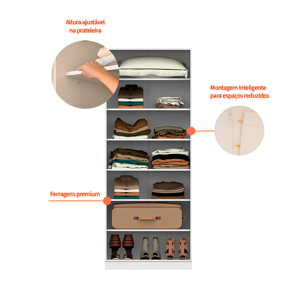 Guarda-Roupa Modulado com Prateleiras Tuyo 2 Portas Articuladas Branco 90 cm