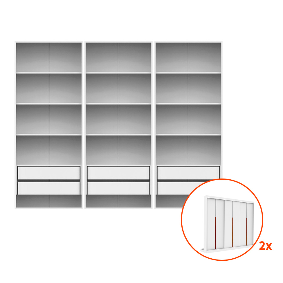 Guarda-Roupa Modulado com Prateleiras Tuyo 3 Portas de Correr 2 Gavetas Branco 274 cm