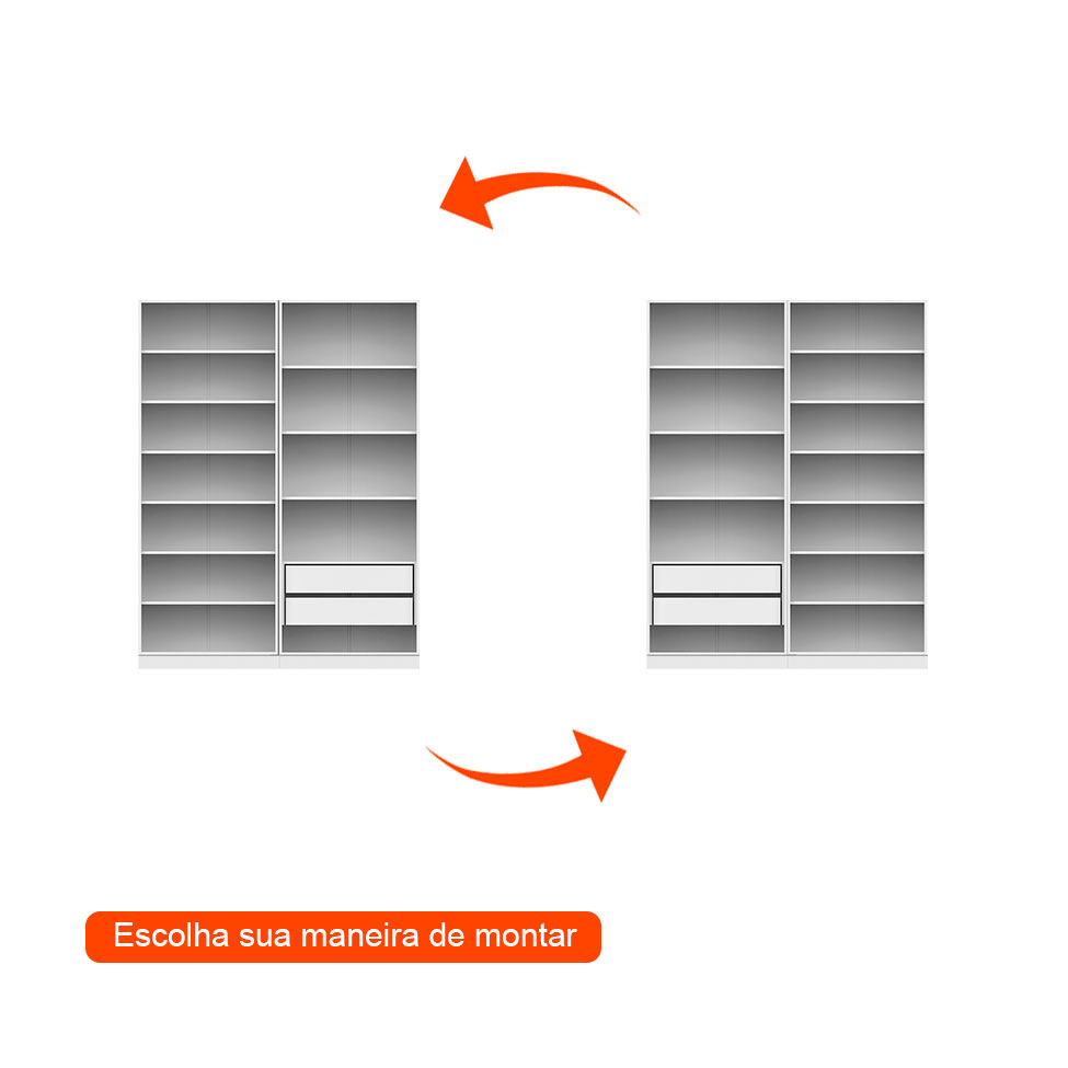 Guarda-Roupa Modulado com Prateleiras Tuyo 4 Portas Articuladas 2 Gavetas Branco 180 cm