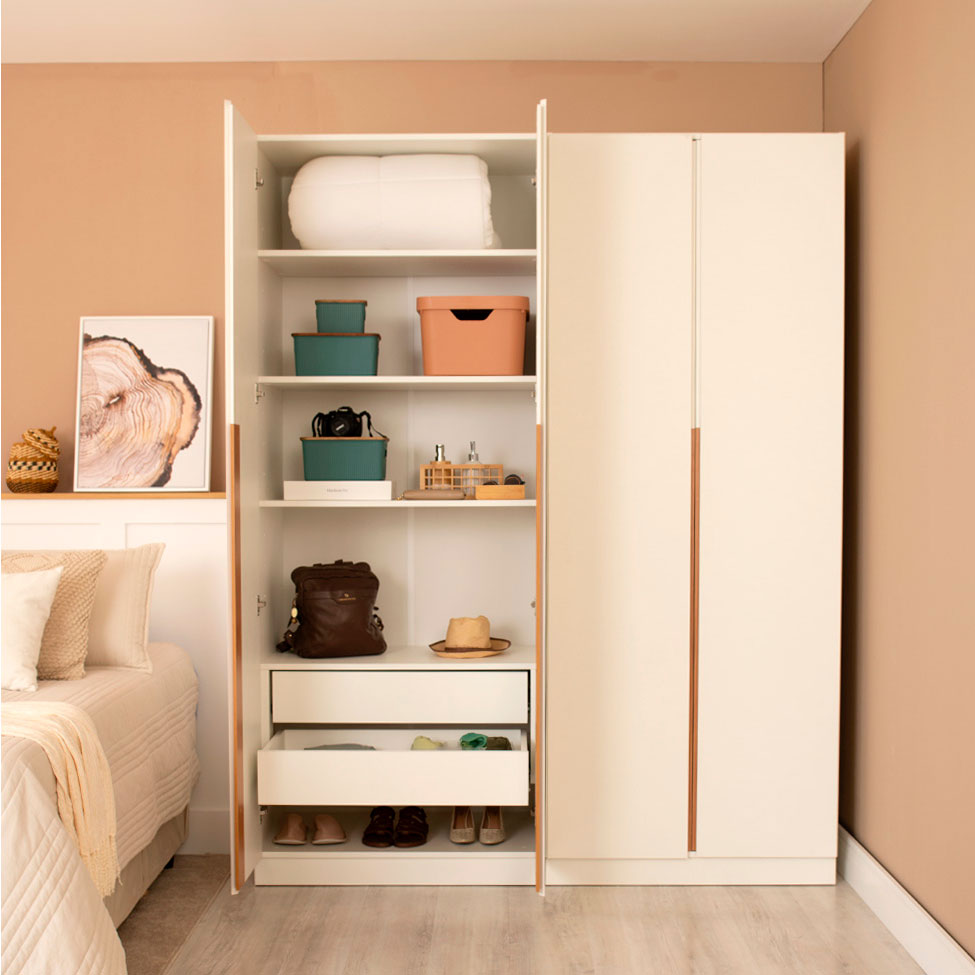 Guarda-Roupa Modulado com Prateleiras Tuyo 4 Portas Articuladas 2 Gavetas Branco 180 cm