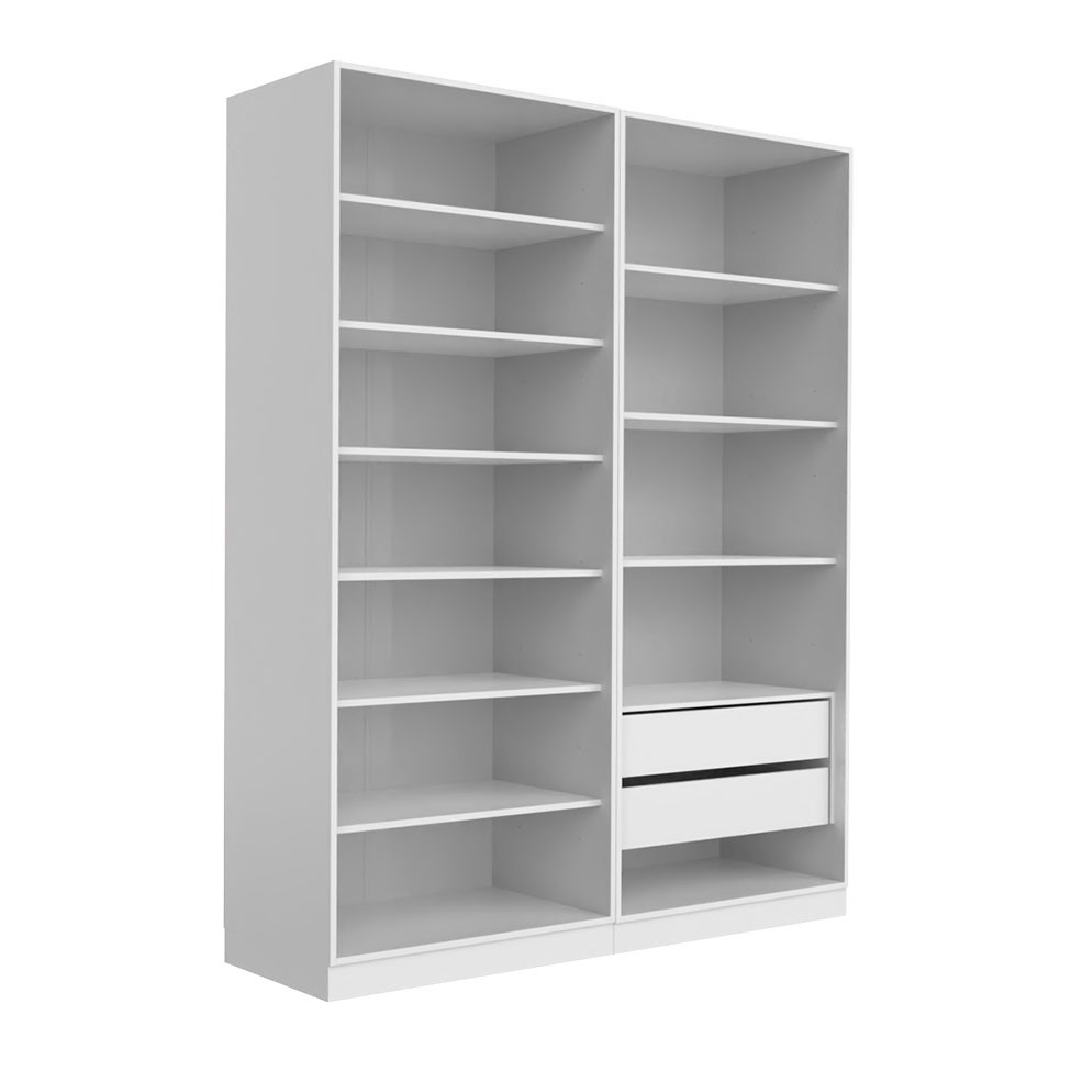 Guarda-Roupa Modulado com Prateleiras Tuyo 4 Portas Articuladas 2 Gavetas Branco 180 cm
