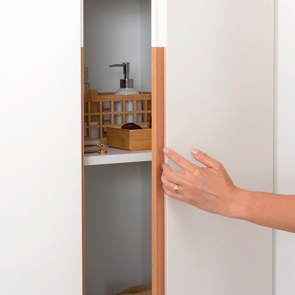 Kit 1 Porta Articulada para Módulo Canto Reto Tuyo com Rodapé Branco e Jequitibá 90 cm