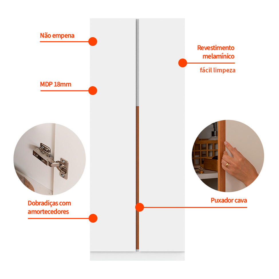 Kit 2 Portas Articuladas para Módulo Tuyo com Rodapé Branco 90 cm