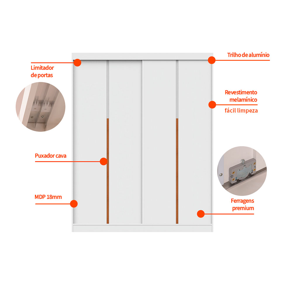 Kit 2 Portas de Correr para Módulo Tuyo com Rodapé Branco 184 cm