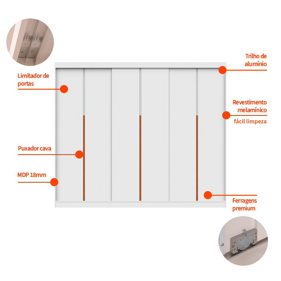 Kit 3 Portas de Correr para Módulo Tuyo com Rodapé Branco 274 cm