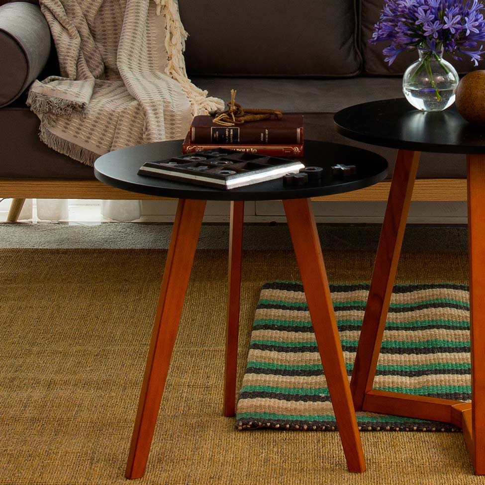 Mesa Lateral Baixa Tóquio Preta e Castanho