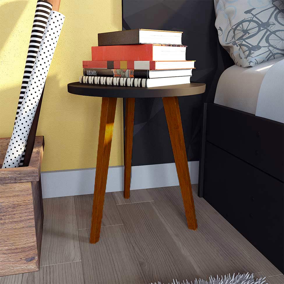 Mesa Lateral Baixa Tóquio Preta e Castanho