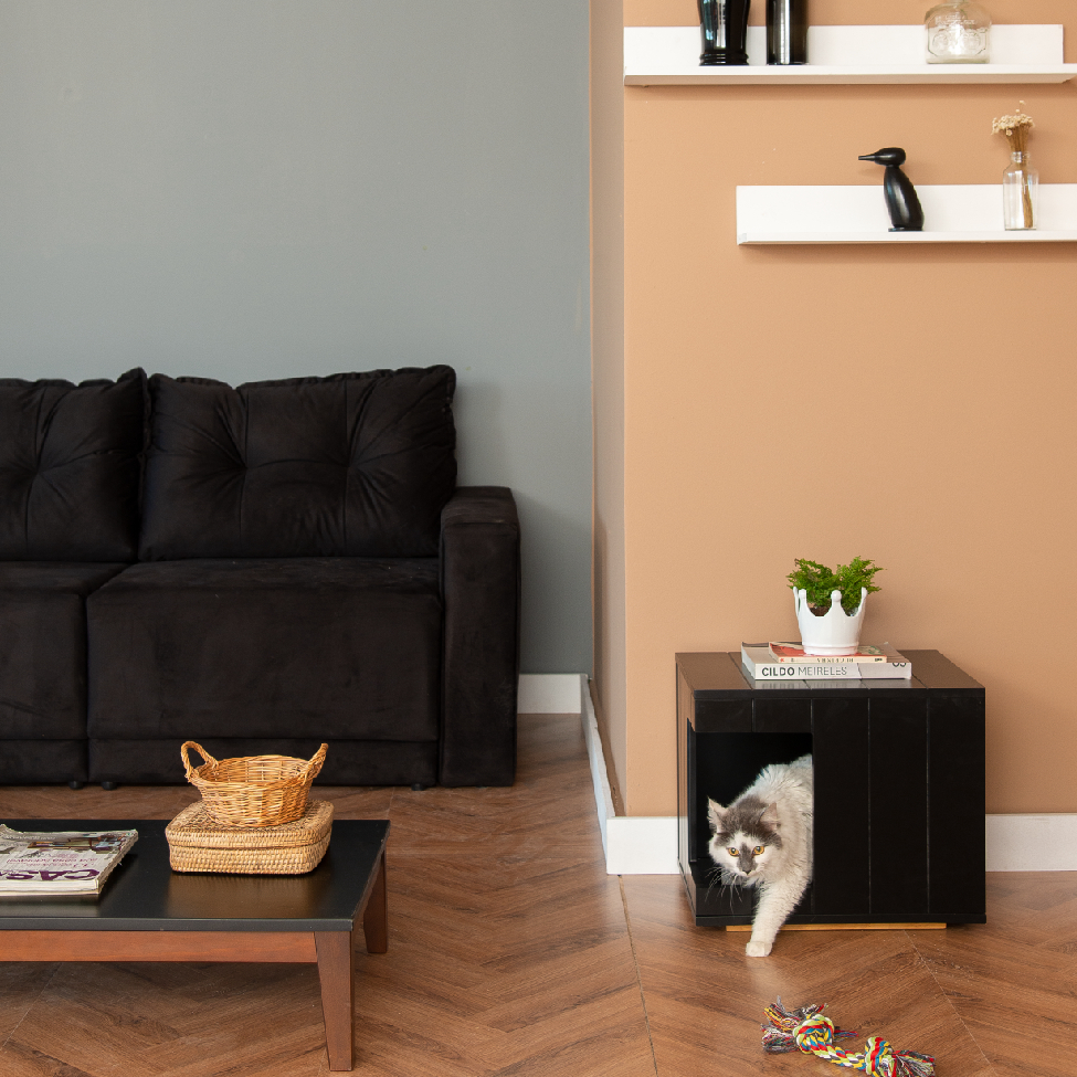 Mesa Lateral Duke para Pet em Retângulo Avelã e Preta