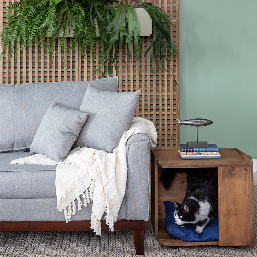 Mesa Lateral Ninho para Pet Amêndoa Rustico e Azul