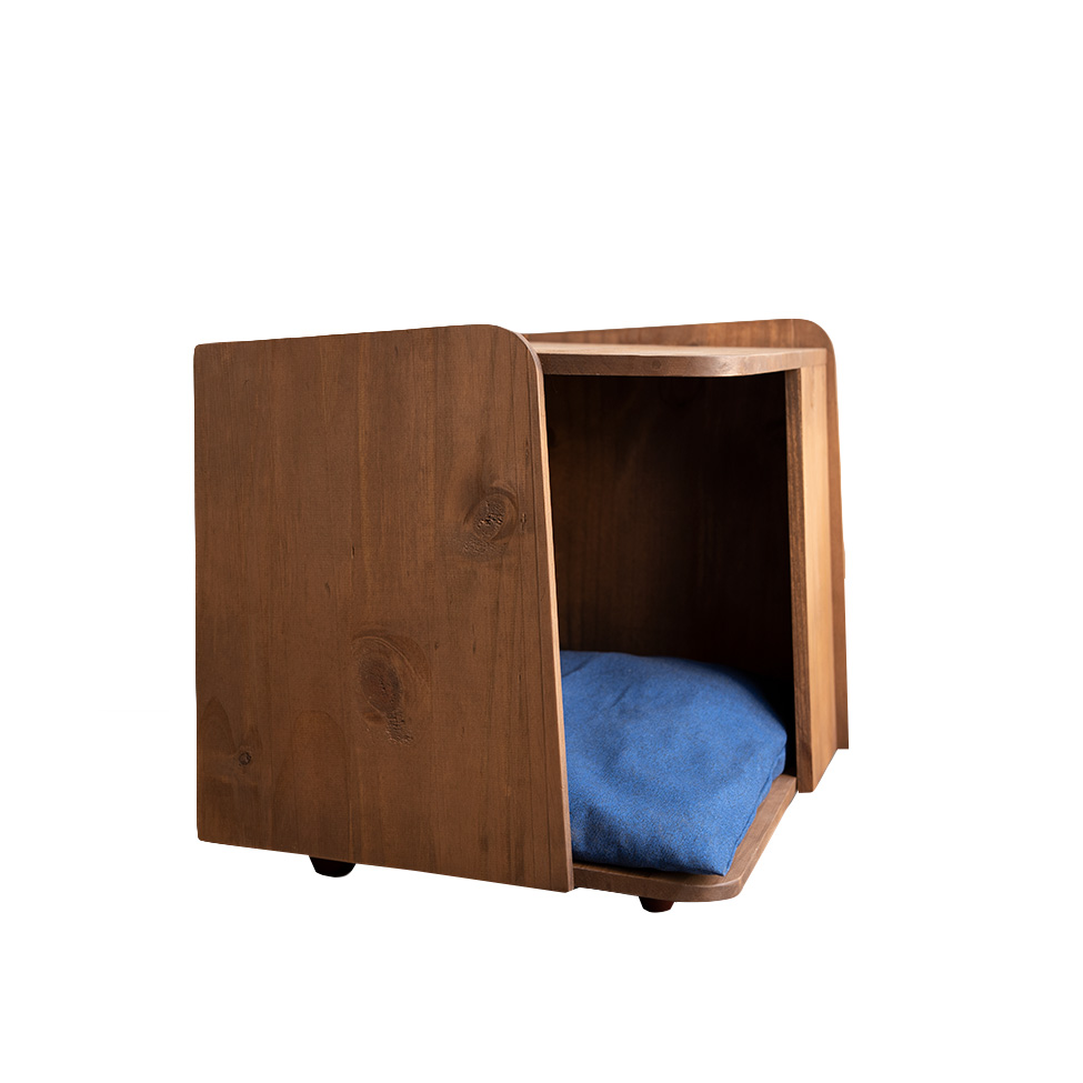Mesa Lateral Ninho para Pet Amêndoa Rustico e Azul