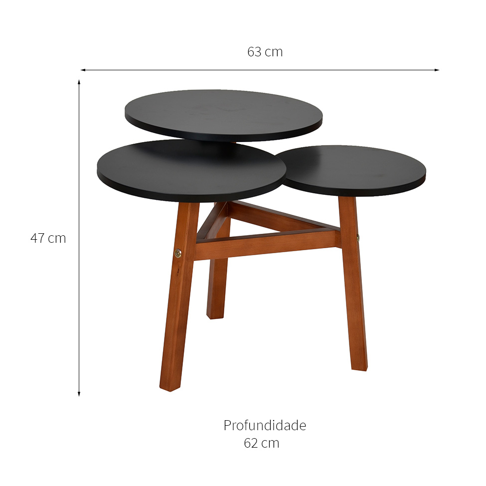Mesa Lateral Redonda Jabuticaba Preta e Amêndoa