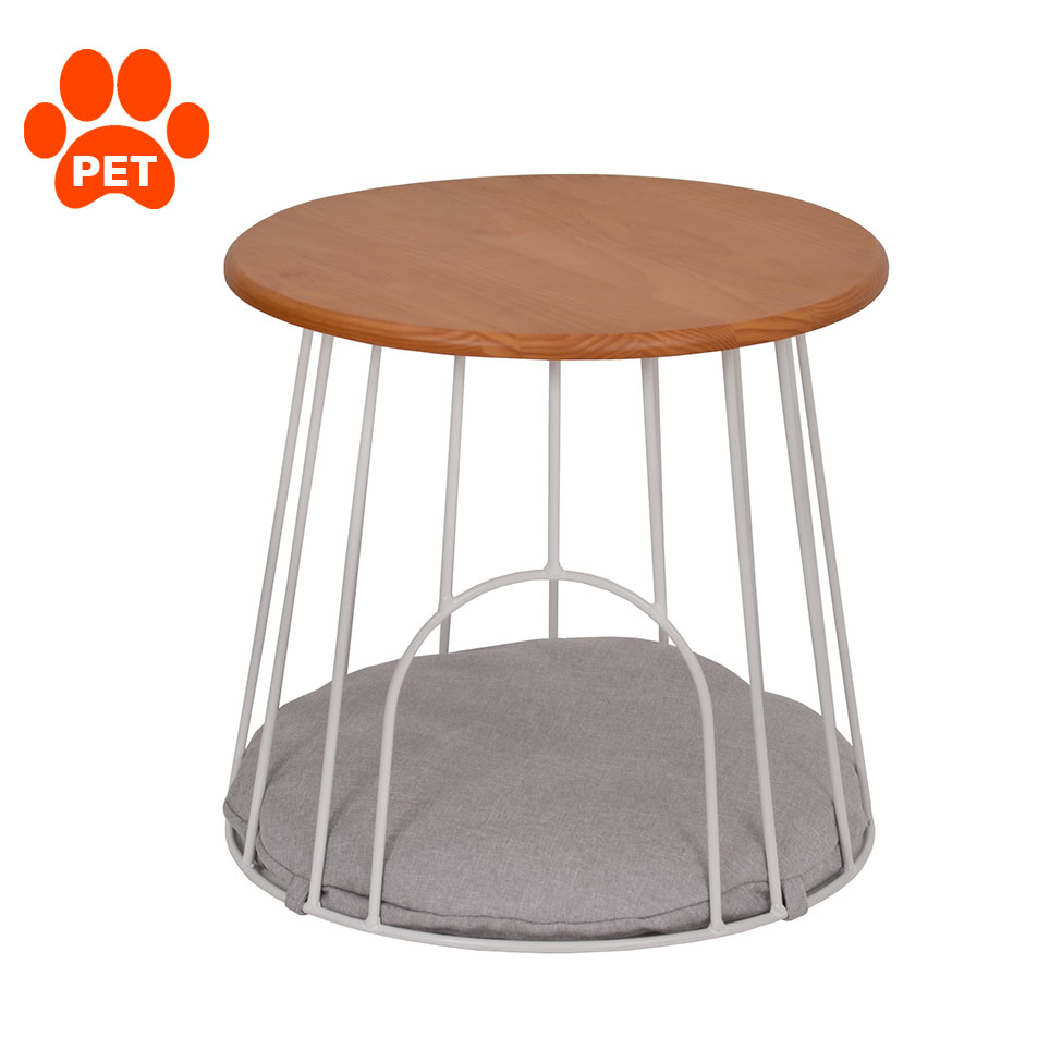Mesa Lateral Redonda Toca para Pet Branca e Avelã