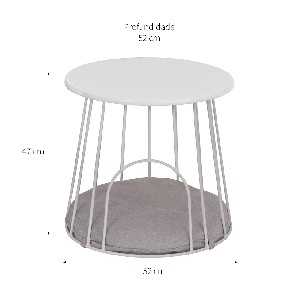 Mesa Lateral Redonda Toca para Pet Branca e Cinza