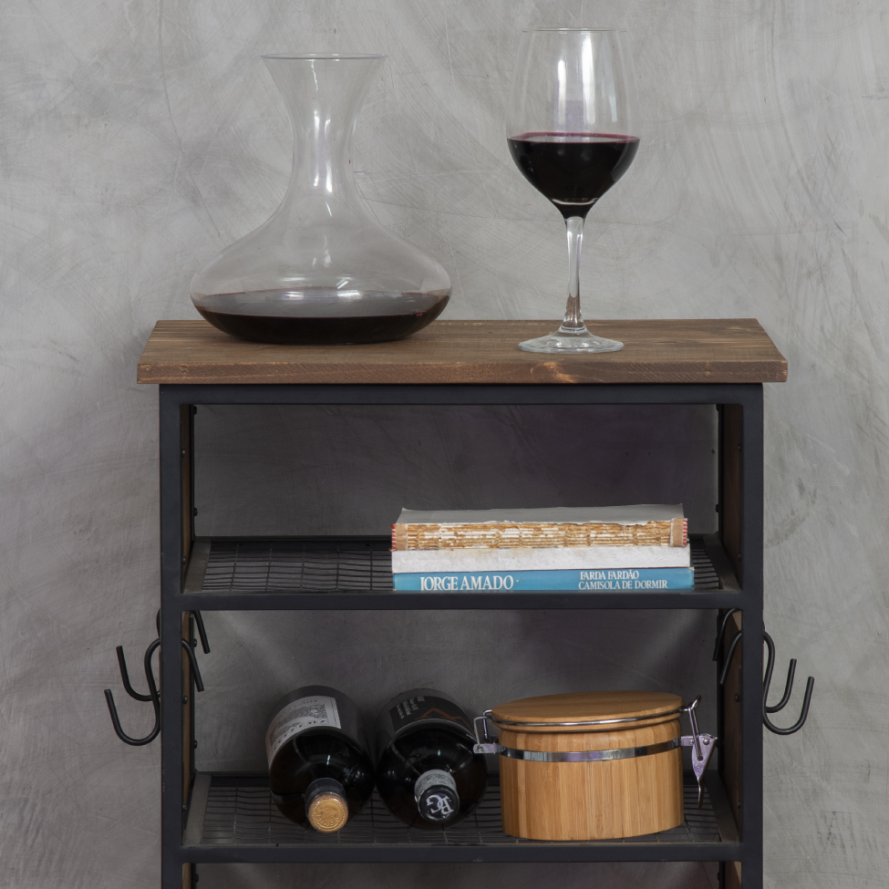 Mesa Lateral Salvia Preta e Amêndoa Rustico