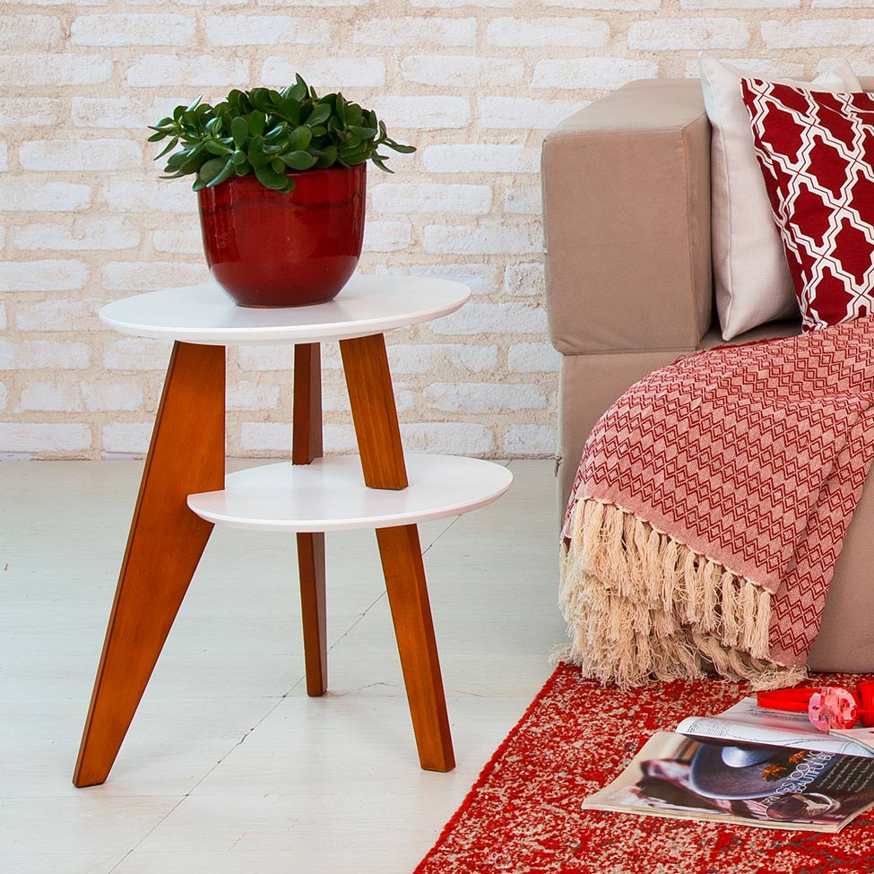 Mesa Lateral Tampo Duplo Gravity Branca e Castanho