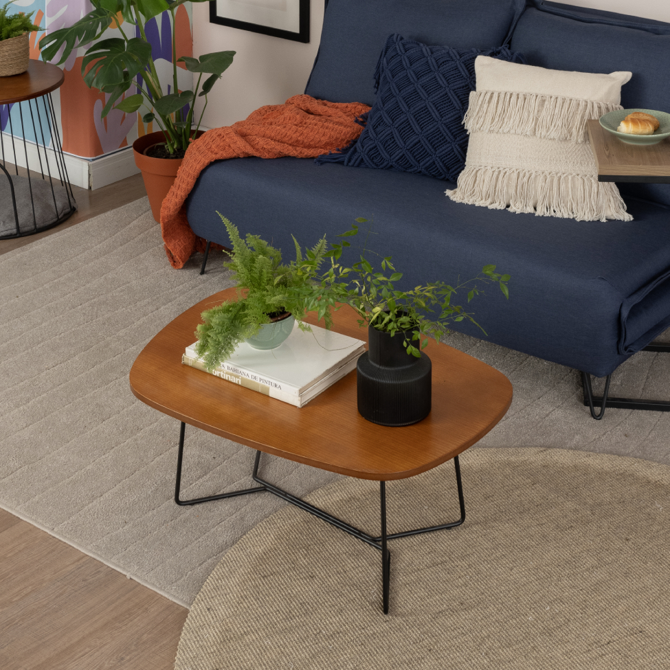 Mesa de Centro Oval Gemma Amêndoa e Preta
