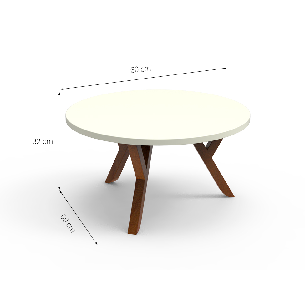 Mesa de Centro Redonda Ipiranga Off White e Amêndoa