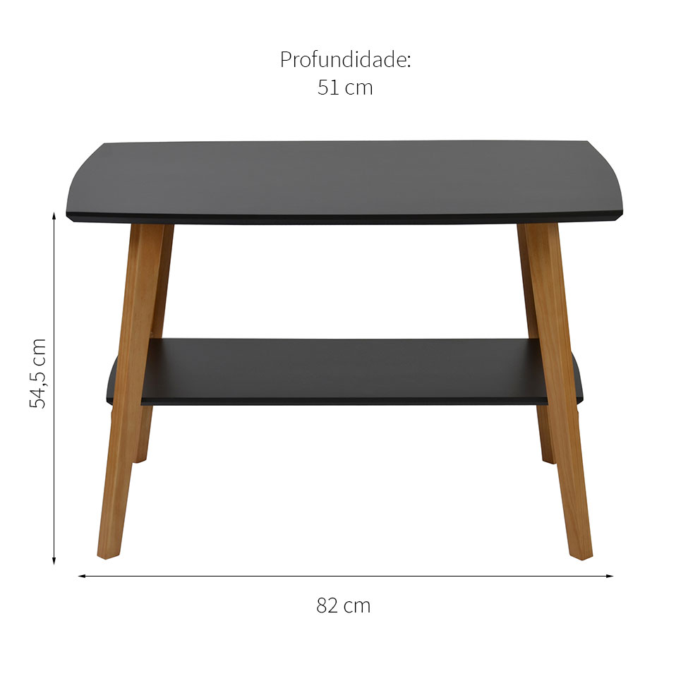 Mesa de Centro Retangular Elis Preta e Avelã