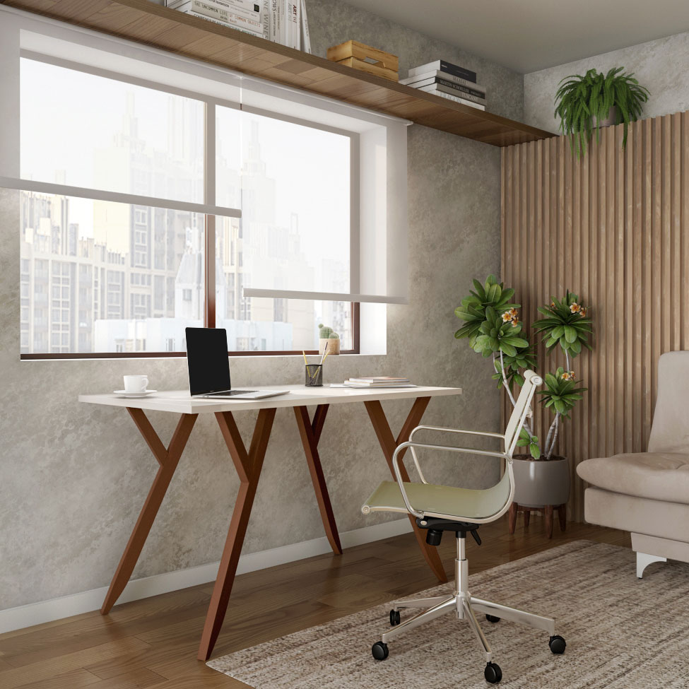 Mesa de Escritório Ipiranga Off White e Amêndoa