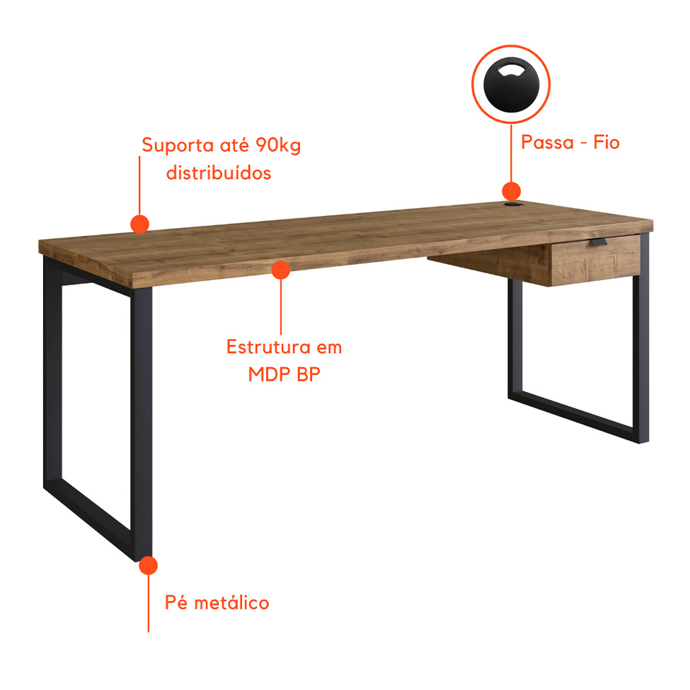 Mesa de Escritório Miguel 1 GV Marrom e Preta