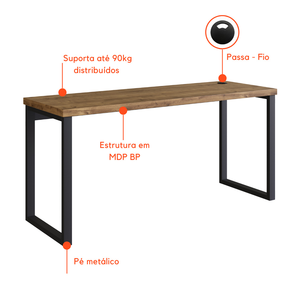 Mesa de Escritório Miguel Marrom e Preta
