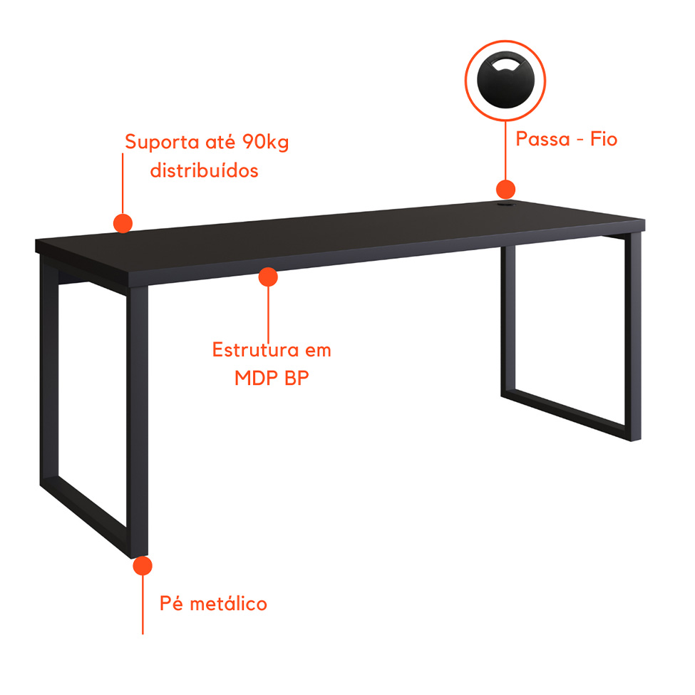 Mesa de Escritório Miguel Preta 150 cm