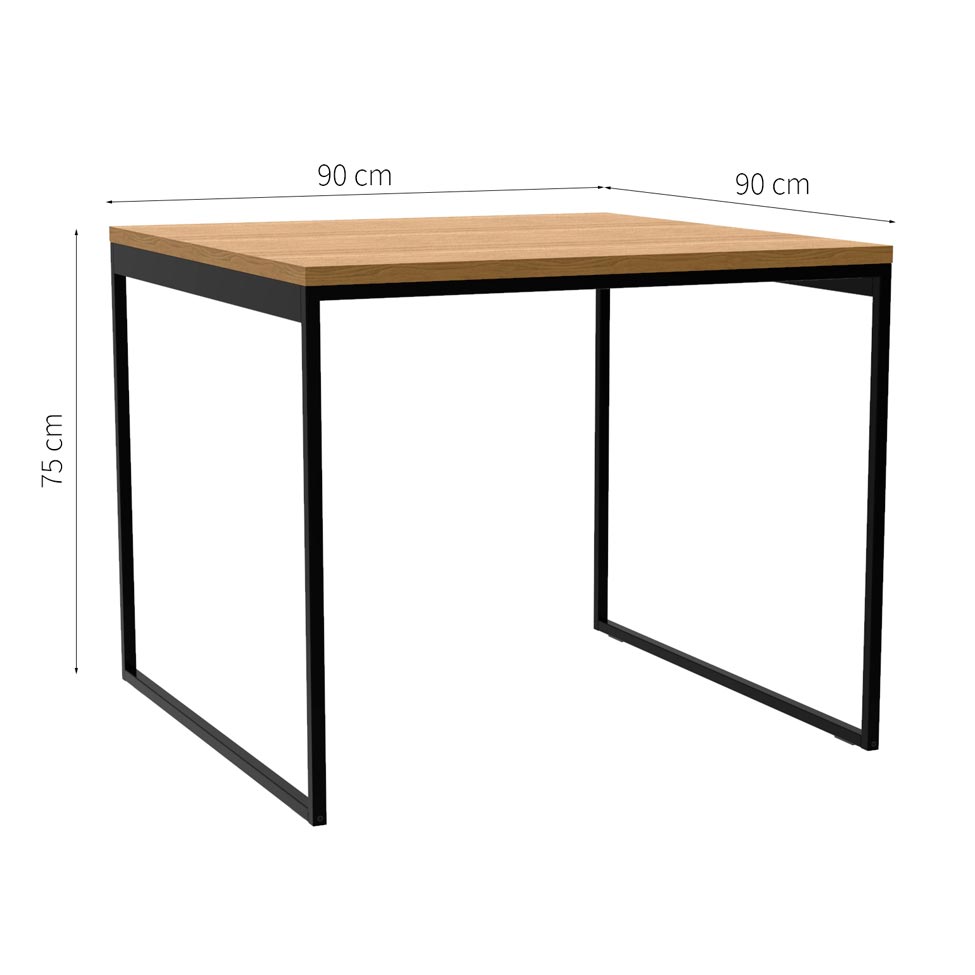 Mesa de Jantar Quadrada Industrial Stanford Amêndoa e Preta 90 cm