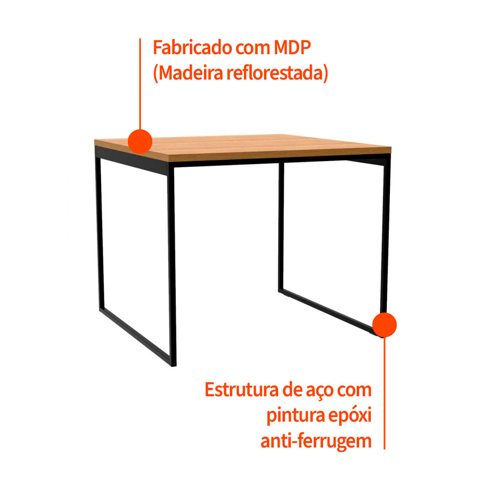 Mesa de Jantar Quadrada Industrial Stanford Amêndoa e Preta 90 cm