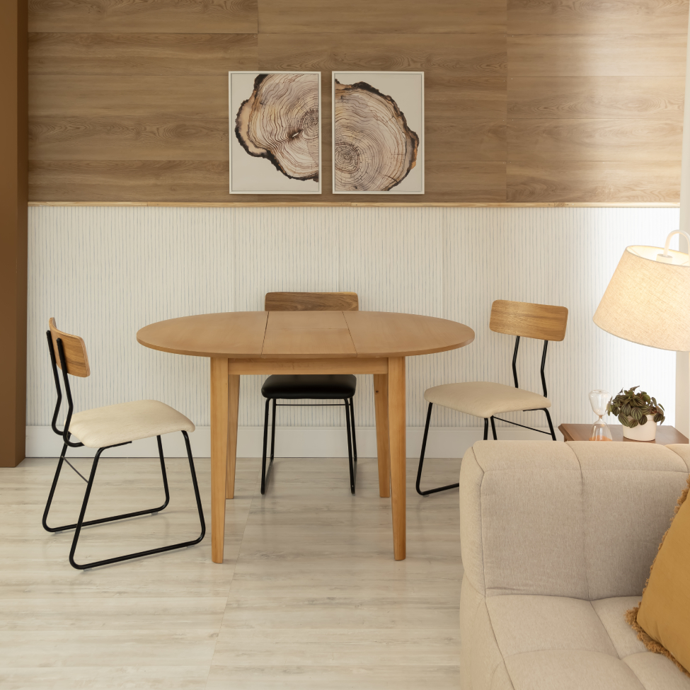 Mesa de Jantar Redonda Extensível com Tampo MDF Fresta Avelã