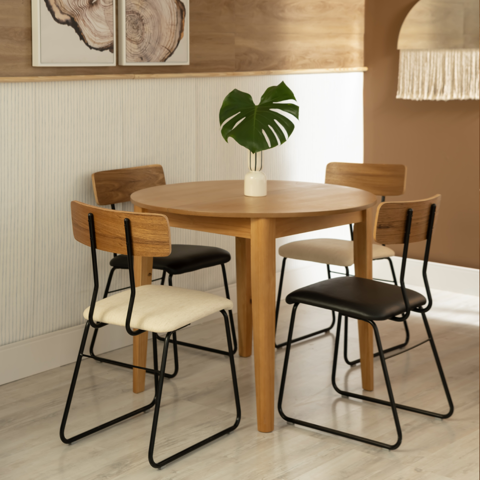 Mesa de Jantar Redonda Extensível com Tampo MDF Fresta Avelã