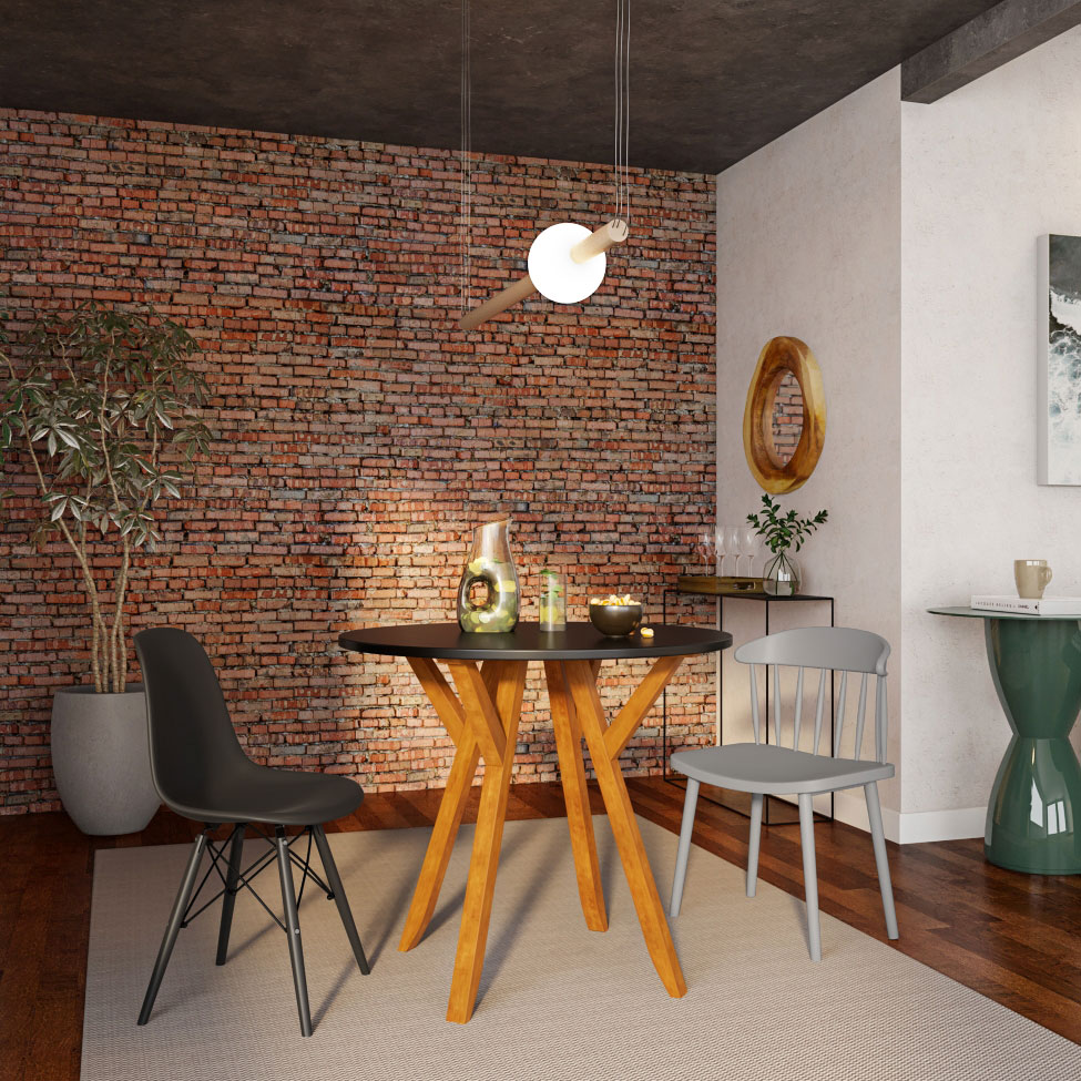 Mesa de Jantar Redonda Ipiranga Amêndoa e Preta 90 cm