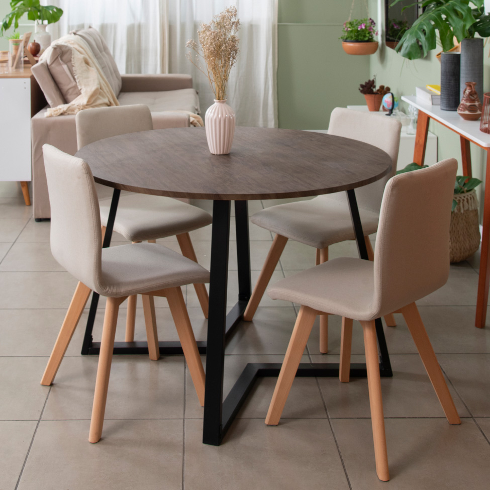 Mesa de Jantar Redonda Rotterdam Amêndoa e Preta 110 cm