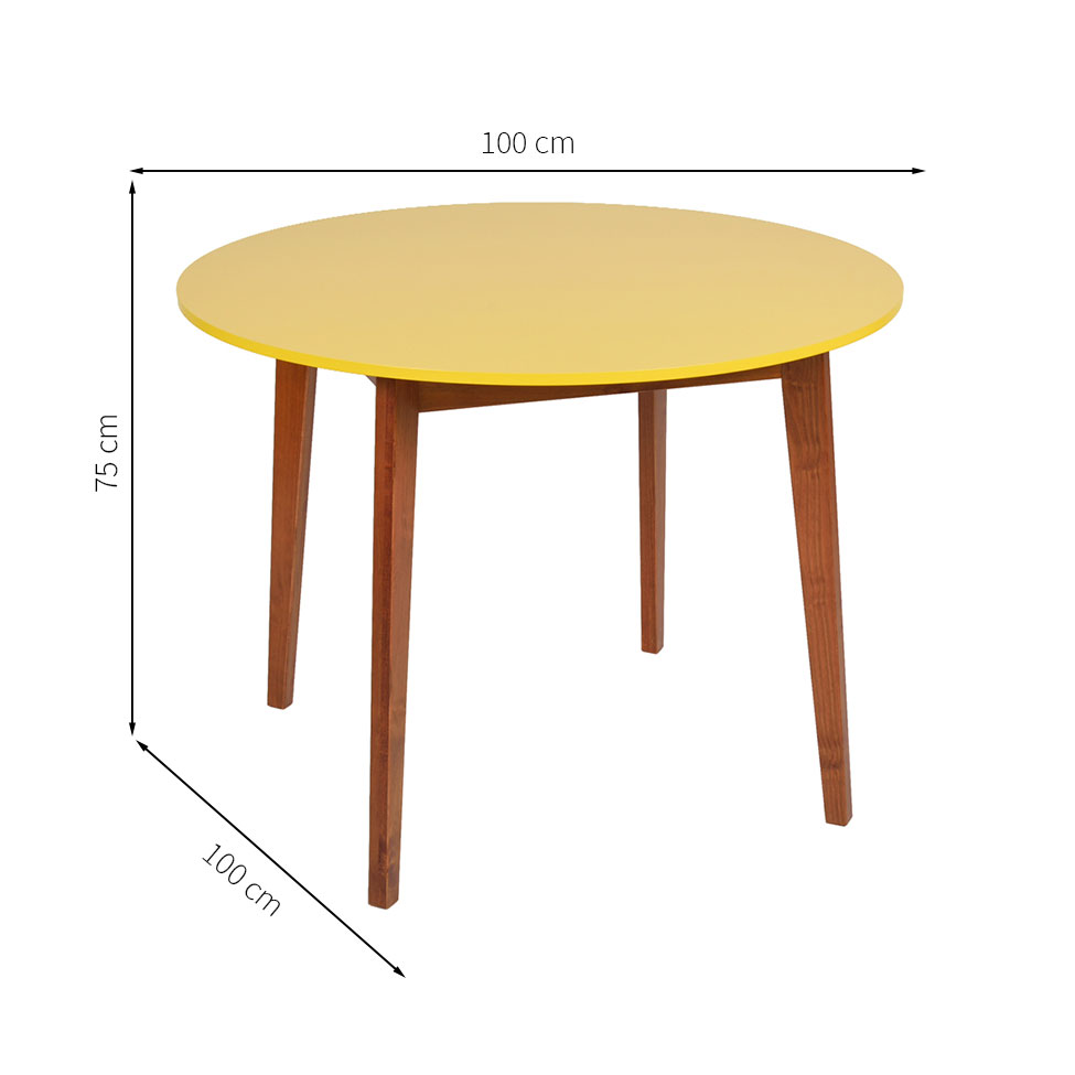 Mesa de Jantar Redonda Tóquio Amarela e Mel 100 cm