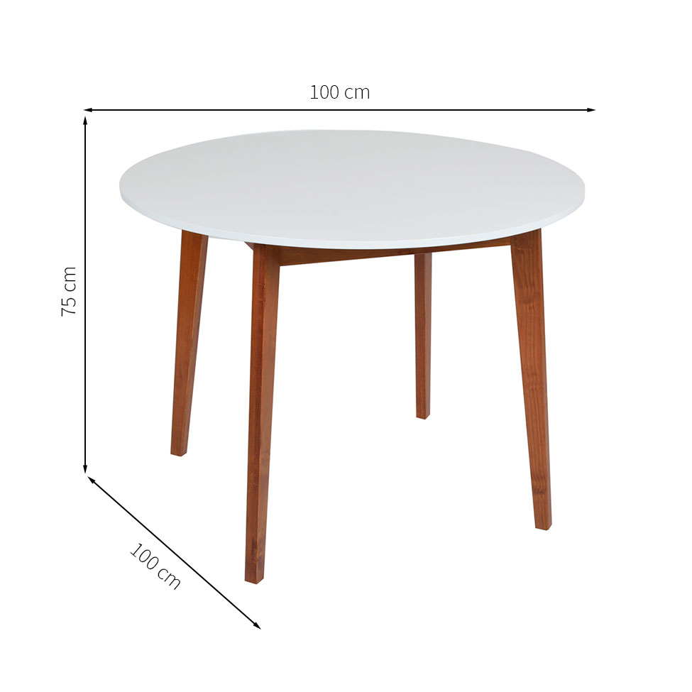Mesa de Jantar Redonda Tóquio Branca e Castanho 100 cm