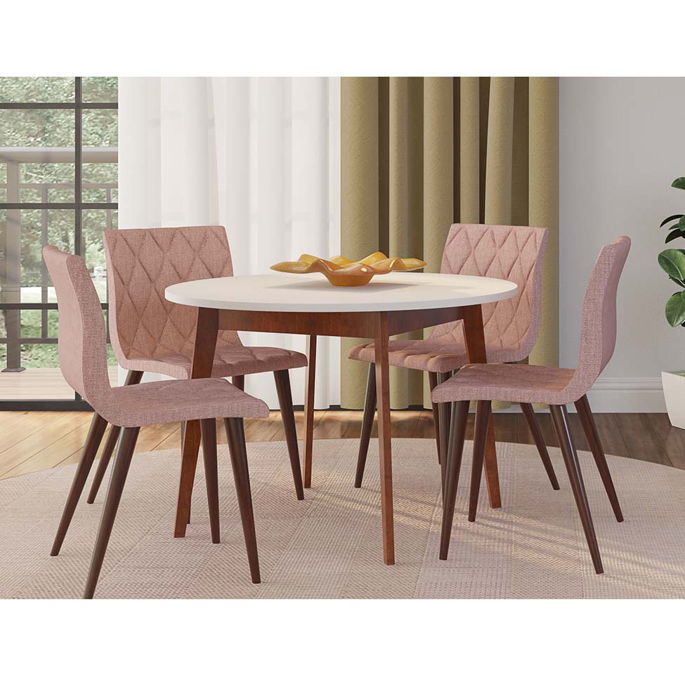 Mesa de Jantar Redonda Tóquio Branca e Castanho 100 cm