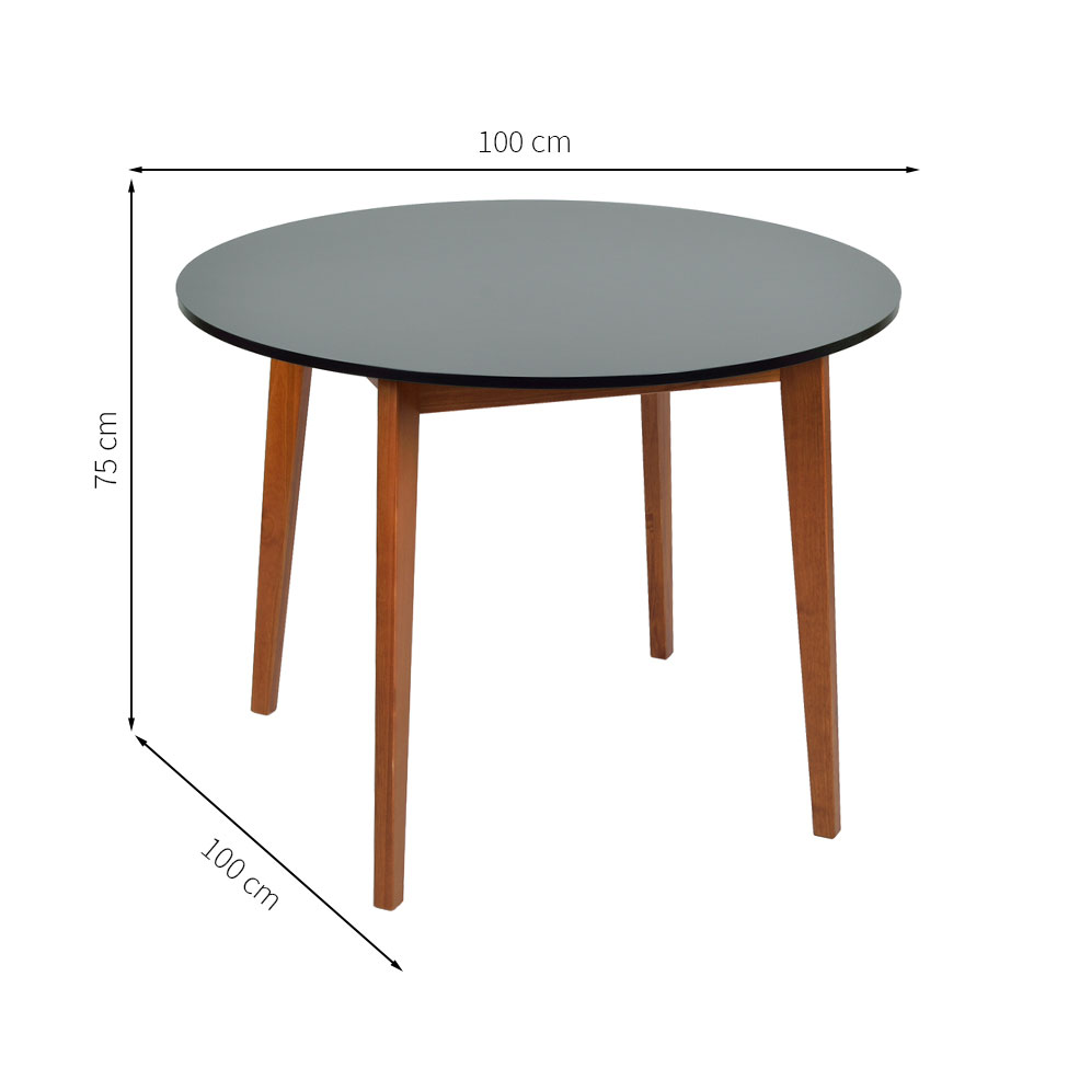 Mesa de Jantar Redonda Tóquio Preta e Castanho 100 cm