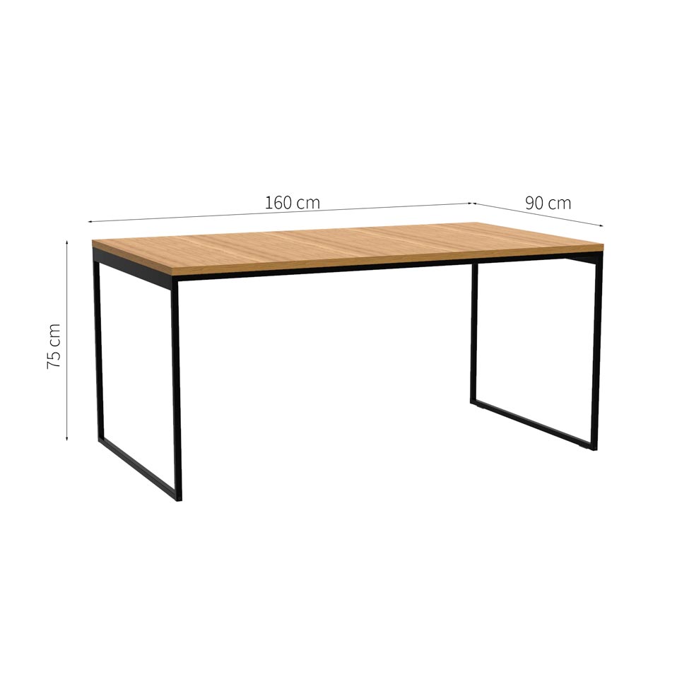 Mesa de Jantar Retangular Industrial Stanford Carvalho e Preta 160 cm