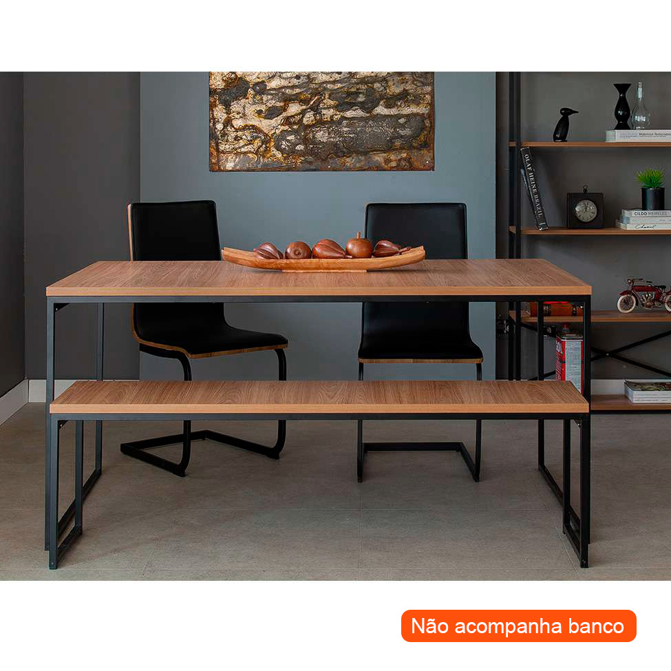 Mesa de Jantar Retangular Industrial Stanford Carvalho e Preta 160 cm