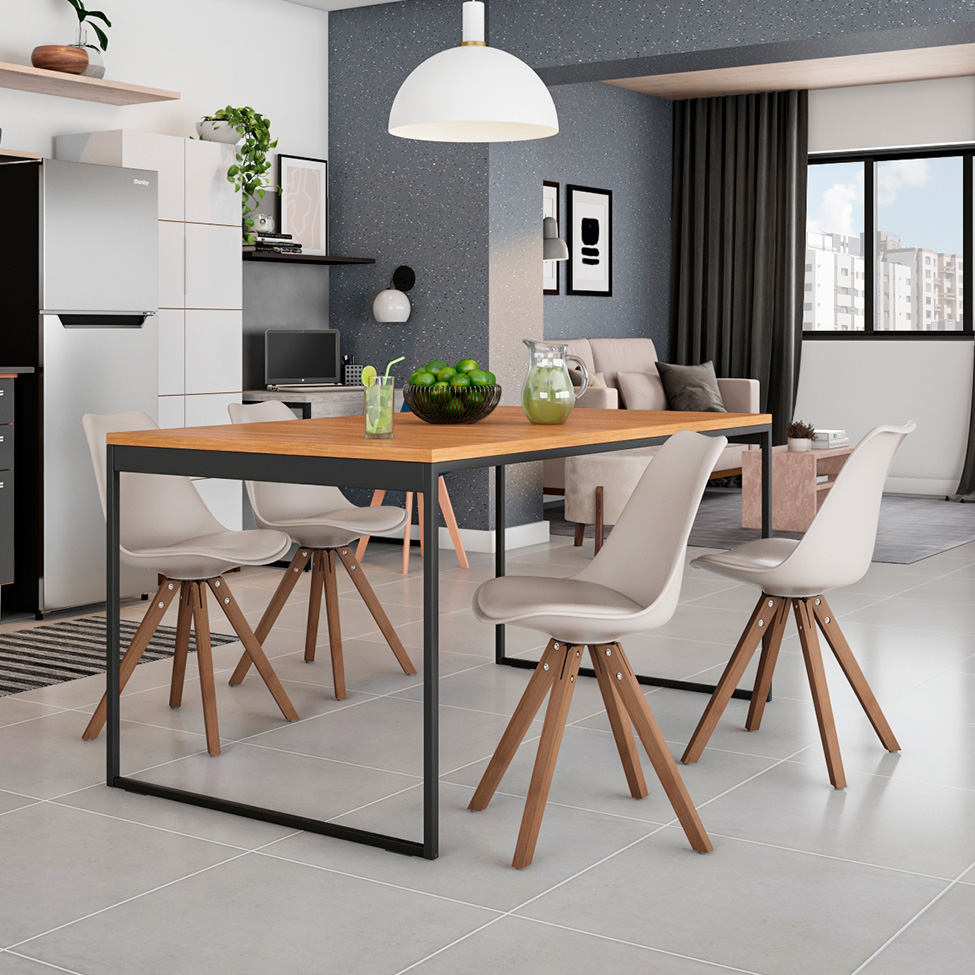 Mesa de Jantar Retangular Stanford Amêndoa e Preta 135 cm