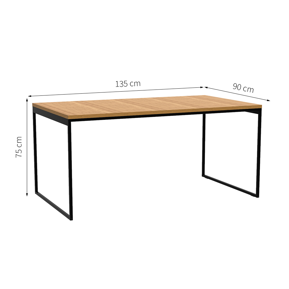 Mesa de Jantar Retangular Stanford Amêndoa e Preta 135 cm