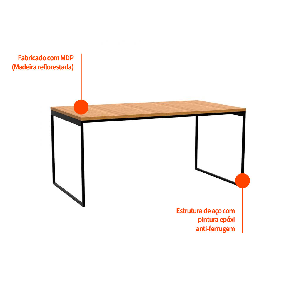 Mesa de Jantar Retangular Stanford Amêndoa e Preta 135 cm