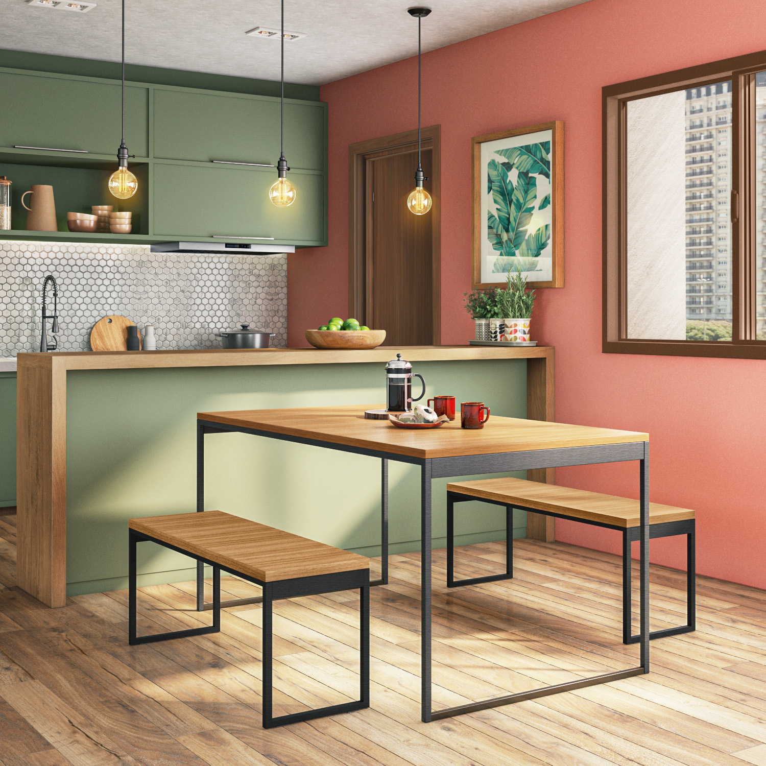 Mesa de Jantar Retangular Stanford Amêndoa e Preta 135 cm