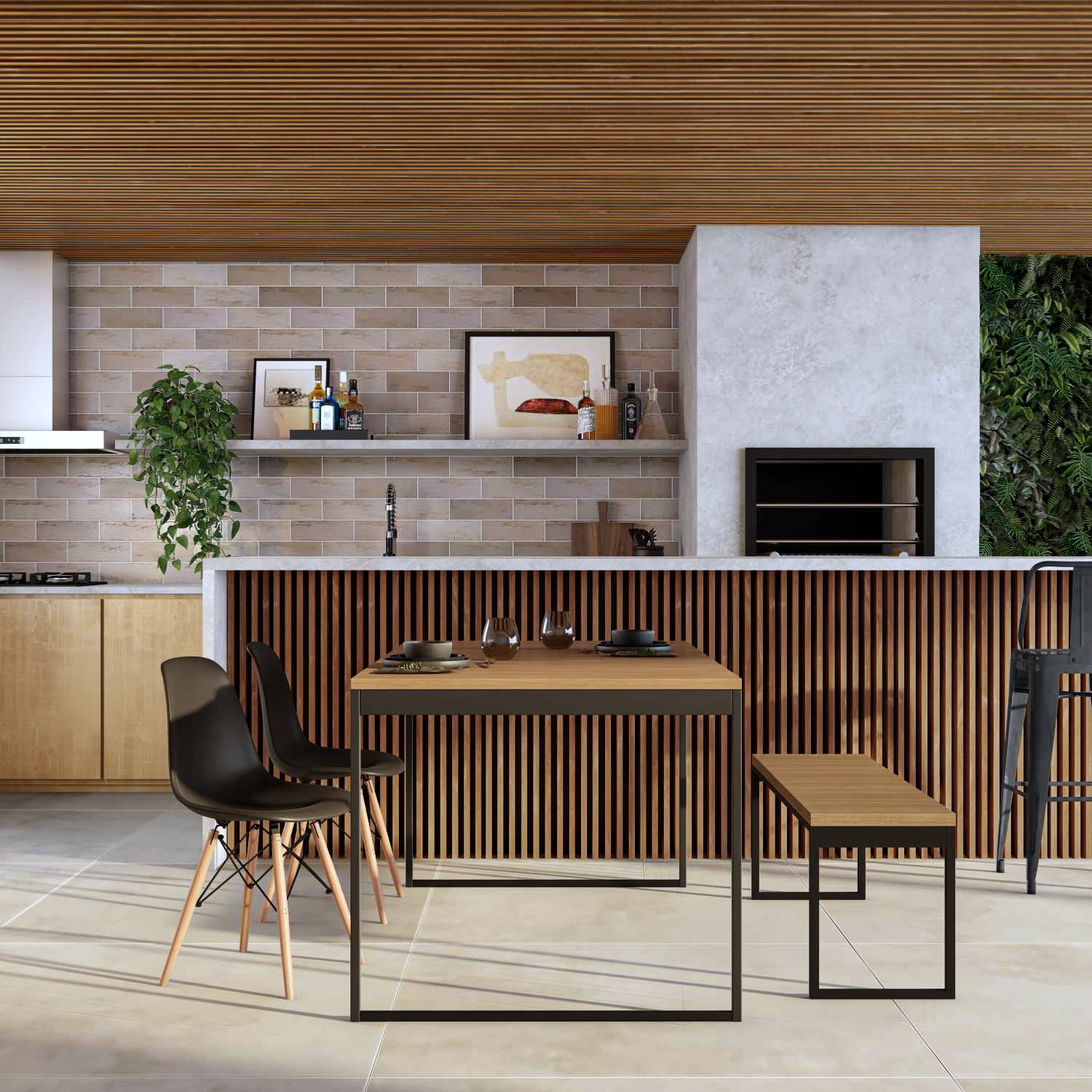 Mesa de Jantar Retangular Stanford Amêndoa e Preta 135 cm