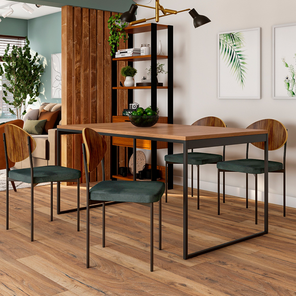 Mesa de Jantar Retangular Stanford Amêndoa e Preta 135 cm