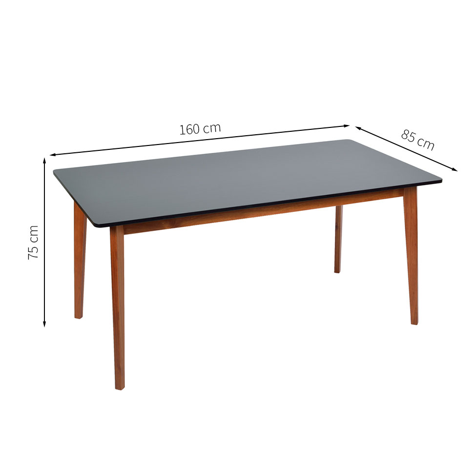 Mesa de Jantar Retangular Tóquio Preta e Castanho 160 cm