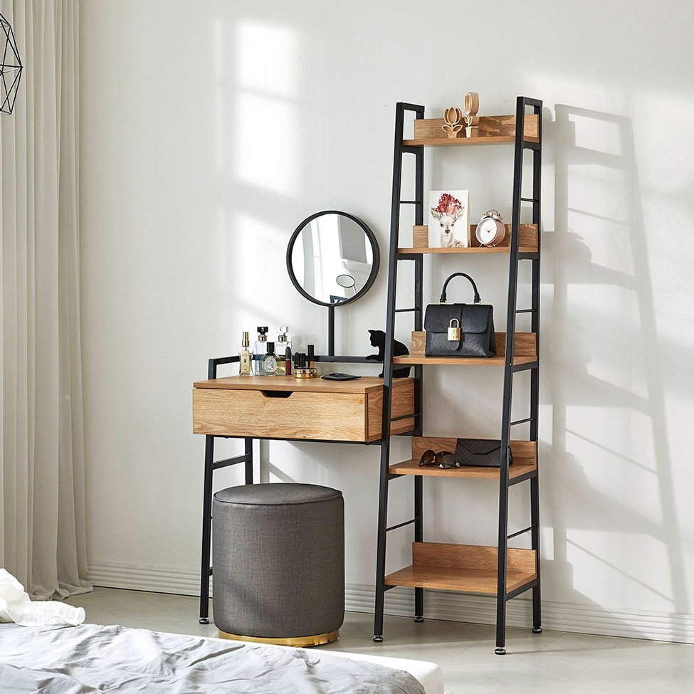 Penteadeira com Espelho 1GV 5 PRT Naarden Acácia e Preta 100 cm