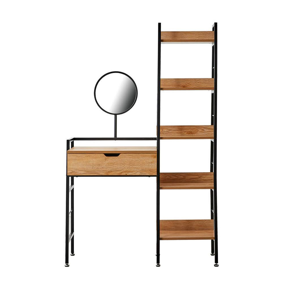 Penteadeira com Espelho 1GV 5 PRT Naarden Acácia e Preta 100 cm