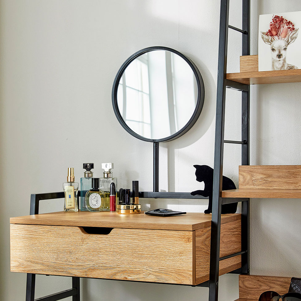 Penteadeira com Espelho 1GV 5 PRT Naarden Acácia e Preta 100 cm